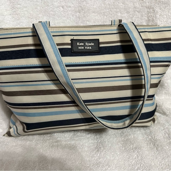 -SOLD-Kate Spade Stripped Canvas Tote Bag - Picture 2 of 15
